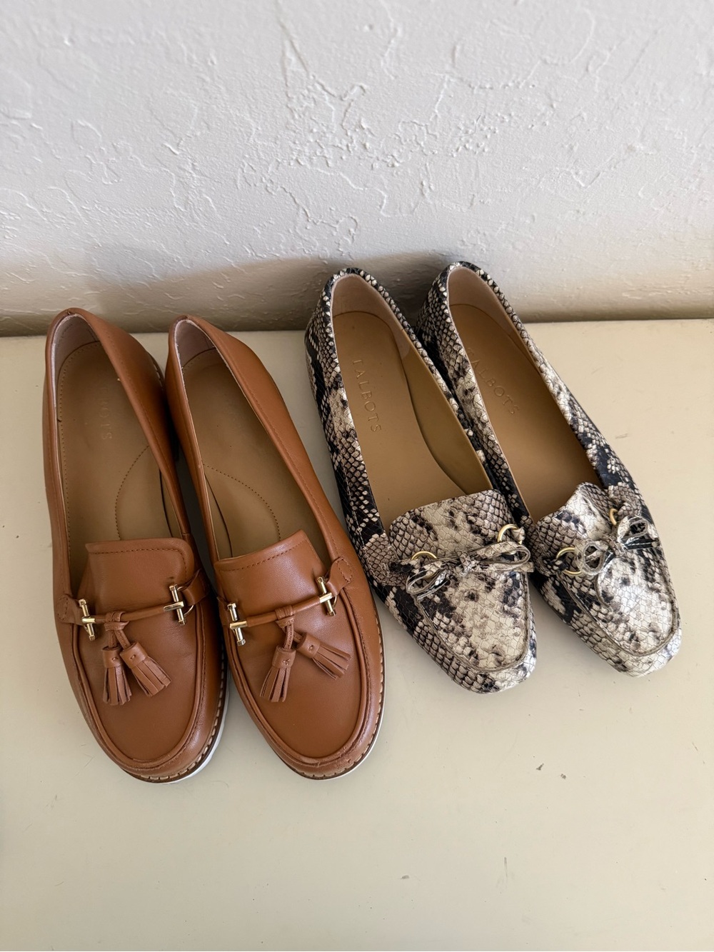 Talbots Women’s Loafers — Tan Leather & Black-White Snake Print